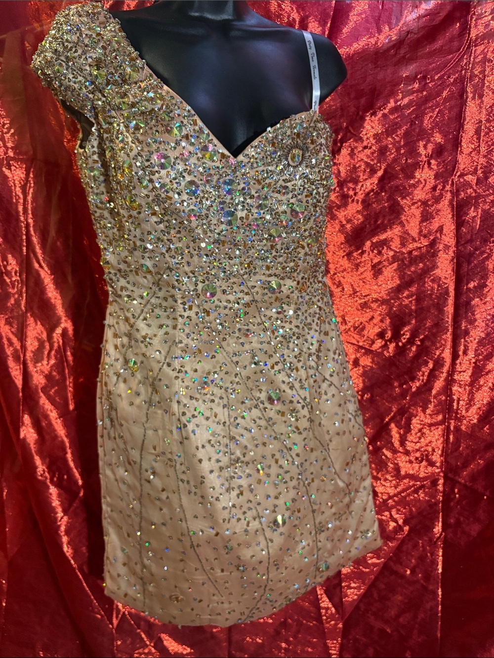 Elegant One-Shoulder Sequin Cocktail Dress in Blush Pink